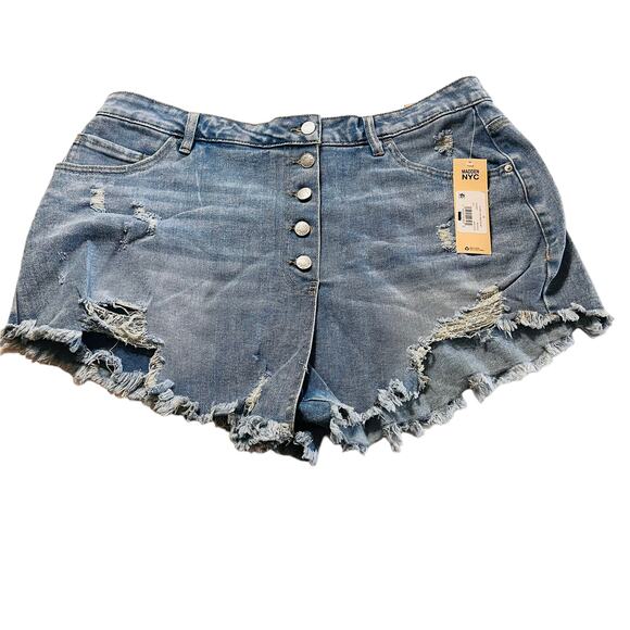 Madden NYC High Rise Button Fly Raw Hem Cut Off Jeans Size XL NWT - Picture 2 of 12